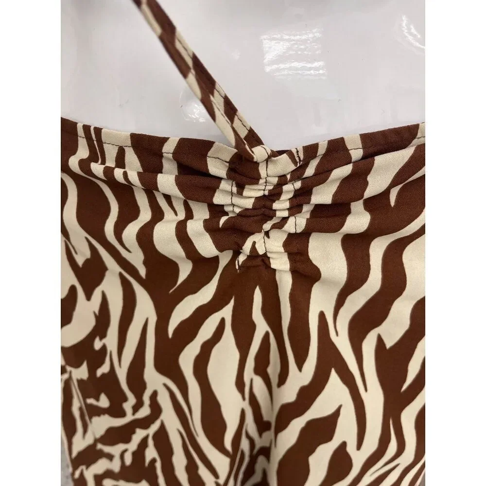 Style Rack Women's Brown / Cream Zebra Print 2 PCS Tie Top Skirt Set Size L NWT